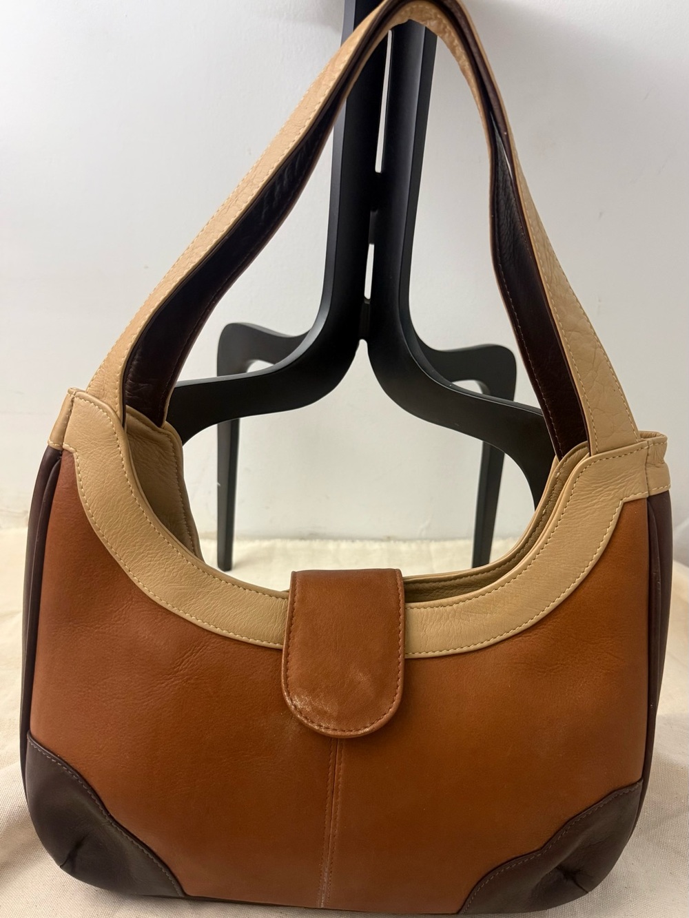 Vintage Genuine Leather Brown Patchwork Shoulder Bag | Boho Hobo Purse